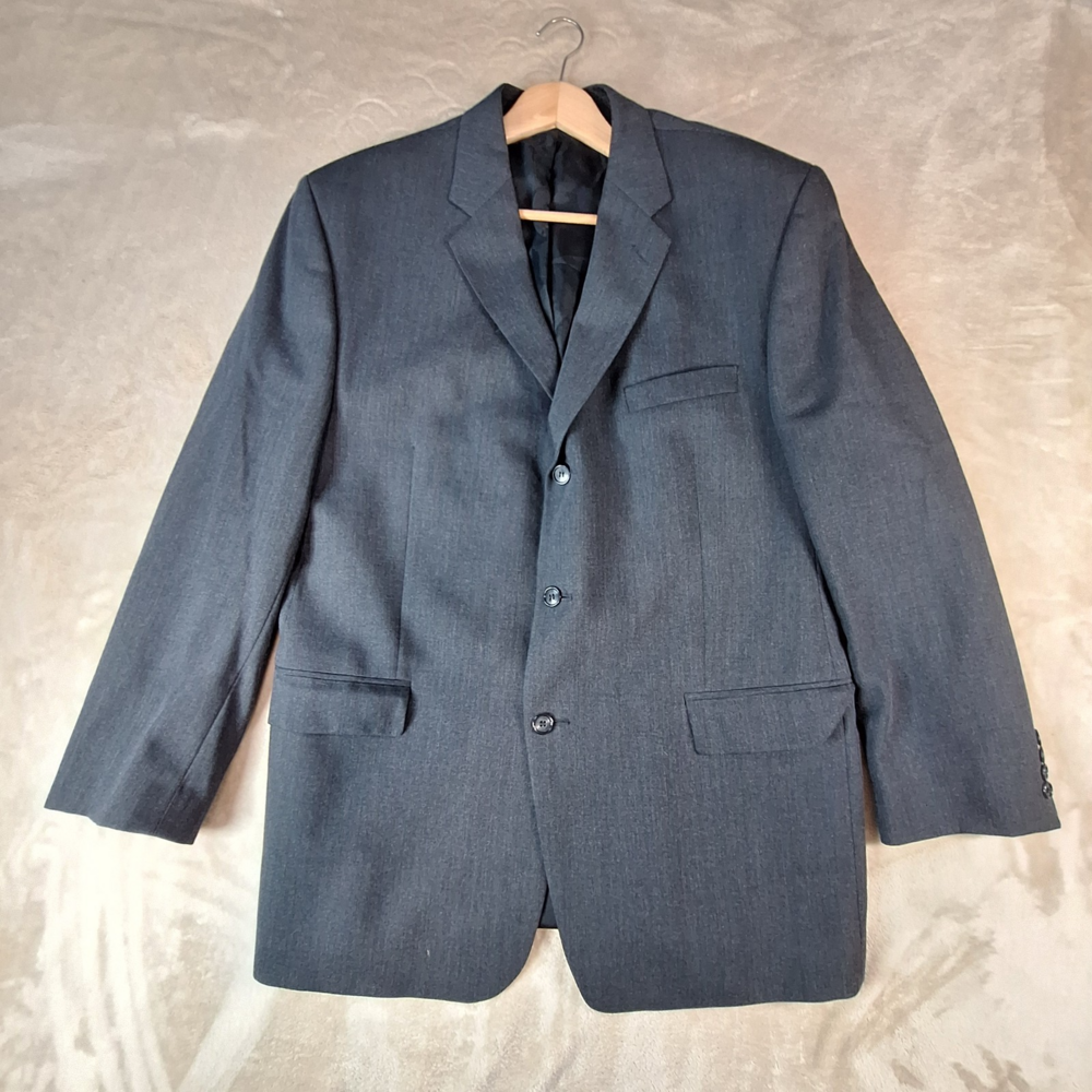Calvin Klein Suit Jacket Mens 46R Gray Wool Ventless 3 Button Canada Formal